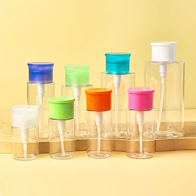 पीईटी पारदर्शी प्लास्टिक मेकअप रिमूवर बोतल, आंख मेकअप और नाखून पॉलिश रिमूवर पंप बोतल